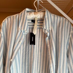 Express Light Blue and White Linen Striped Button-Up Small size